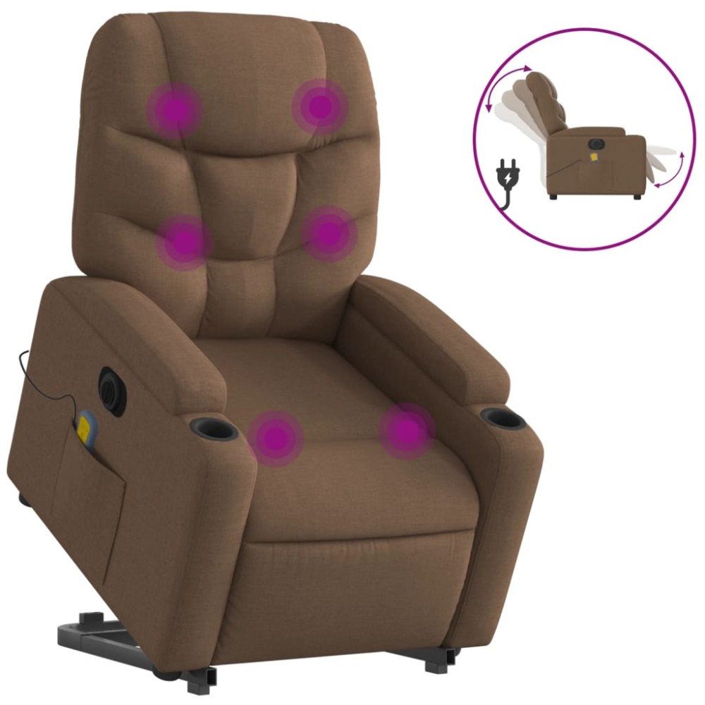 vidaXL Fotoliu electric de masaj rabatabil cu ridicare, maro, textil