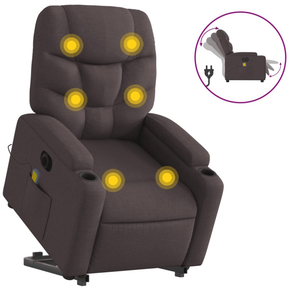 vidaXL Fotoliu electric masaj rabatabil cu ridicare maro închis textil