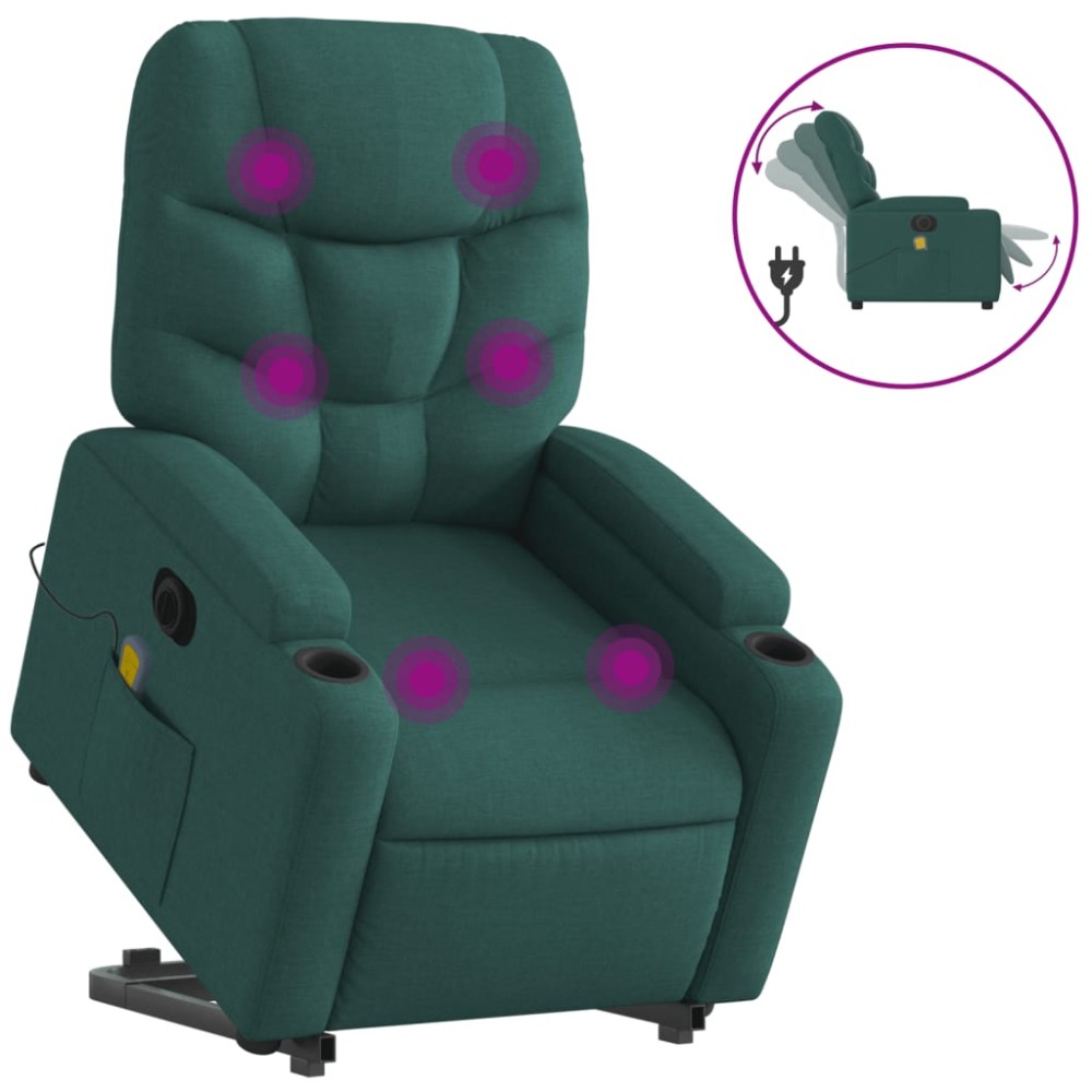 vidaXL Fotoliu electric masaj rabatabil / ridicare verde închis textil