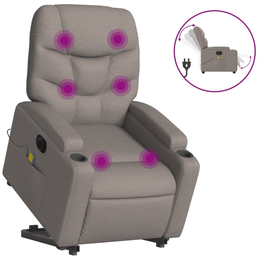 vidaXL Fotoliu electric masaj rabatabil cu ridicare, gri taupe, textil