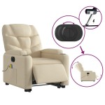 vidaXL Fotoliu electric de masaj rabatabil cu ridicare, crem, textil vidaXL Fotoliu electric de masaj rabatabil cu ridicare, crem, textil
