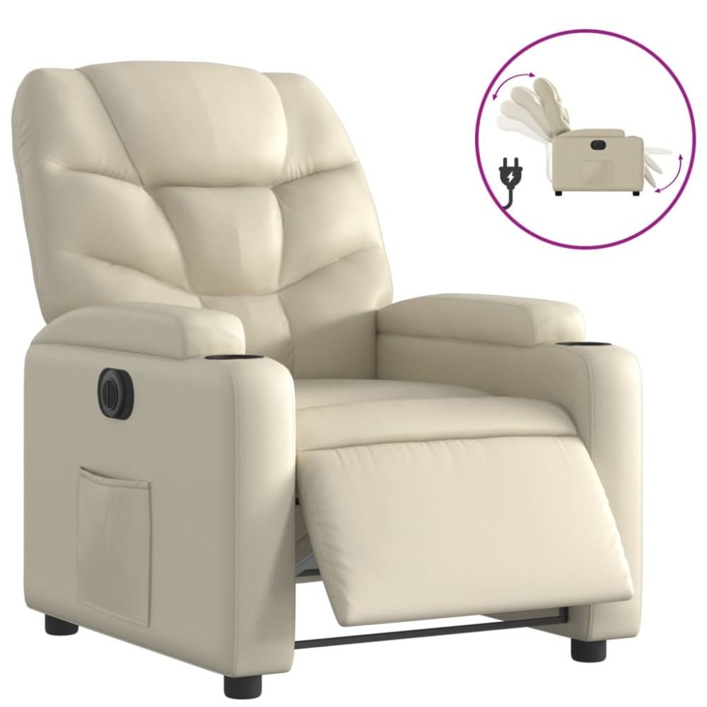 vidaXL Fotoliu rabatabil electric, crem, piele ecologică