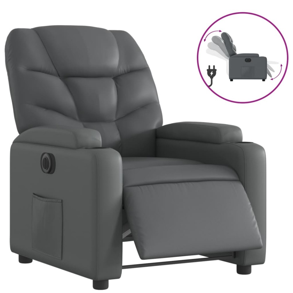 vidaXL Fotoliu rabatabil electric, gri, piele ecologică
