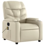 vidaXL Fotoliu electric de masaj rabatabil, crem, piele ecologică