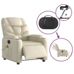 vidaXL Fotoliu electric de masaj rabatabil, crem, piele ecologică