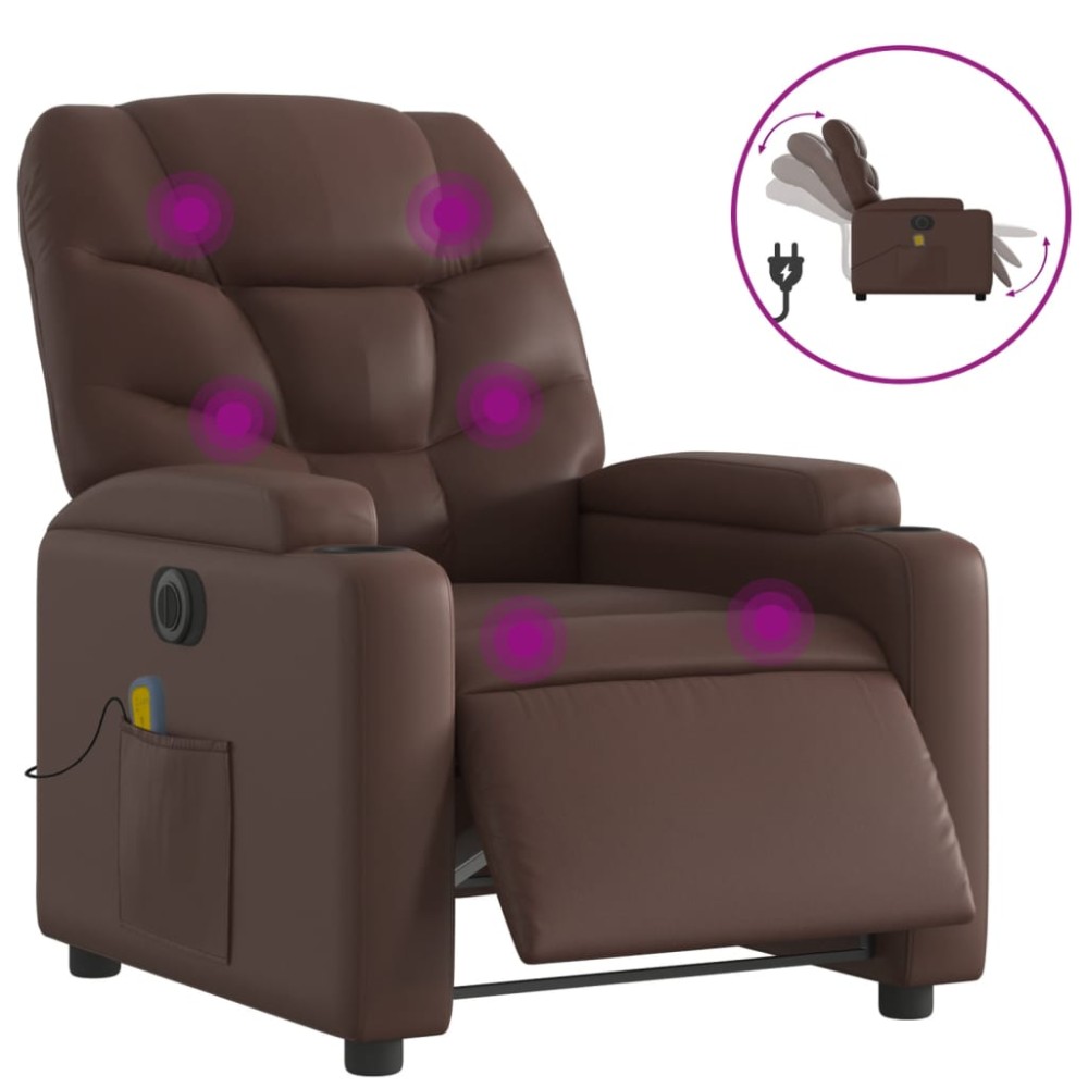 vidaXL Fotoliu electric de masaj rabatabil, maro, piele ecologică