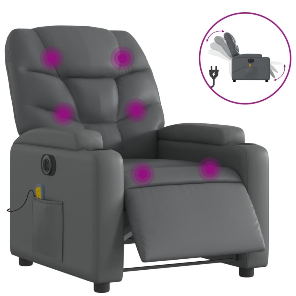 vidaXL Fotoliu de masaj electric rabatabil, gri, piele ecologică