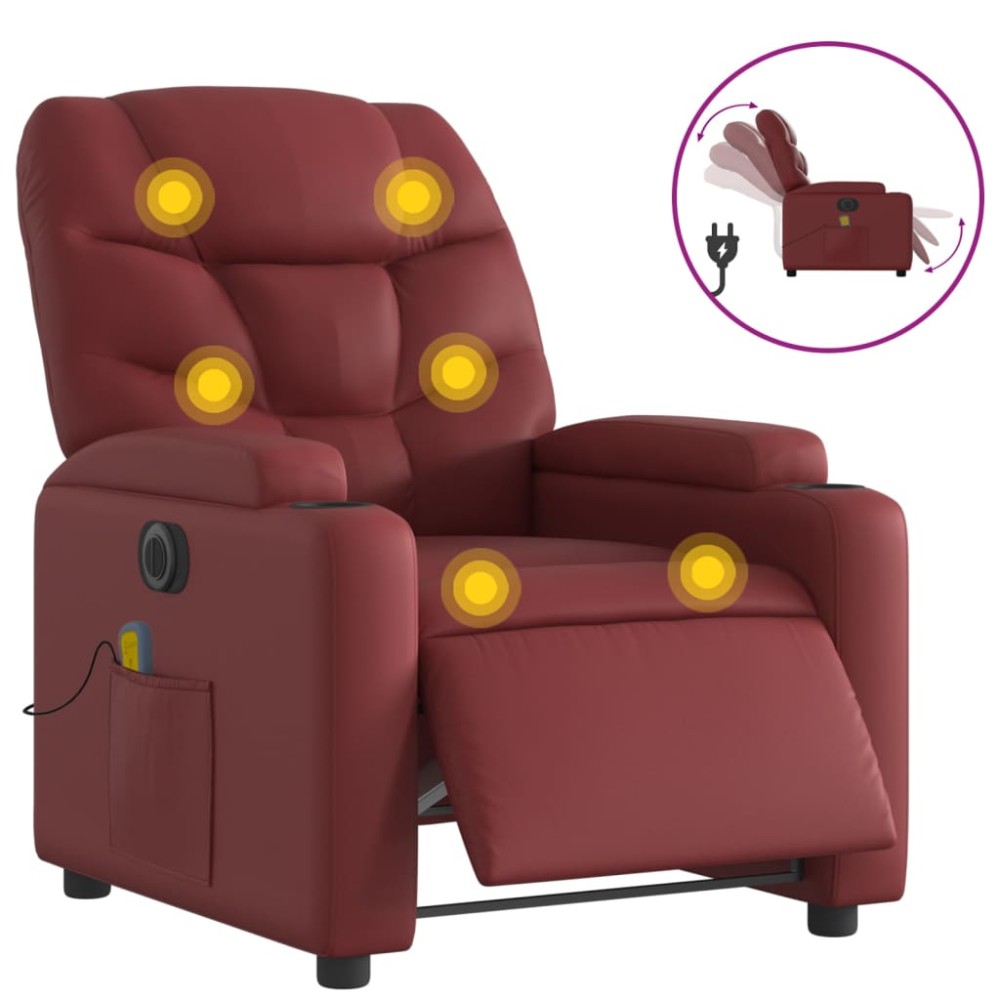 vidaXL Fotoliu de masaj electric rabatabil, roșu vin, piele ecologică