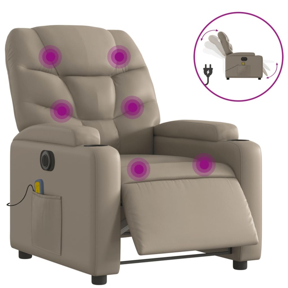 vidaXL Fotoliu electric masaj rabatabil, cappuccino, piele ecologică