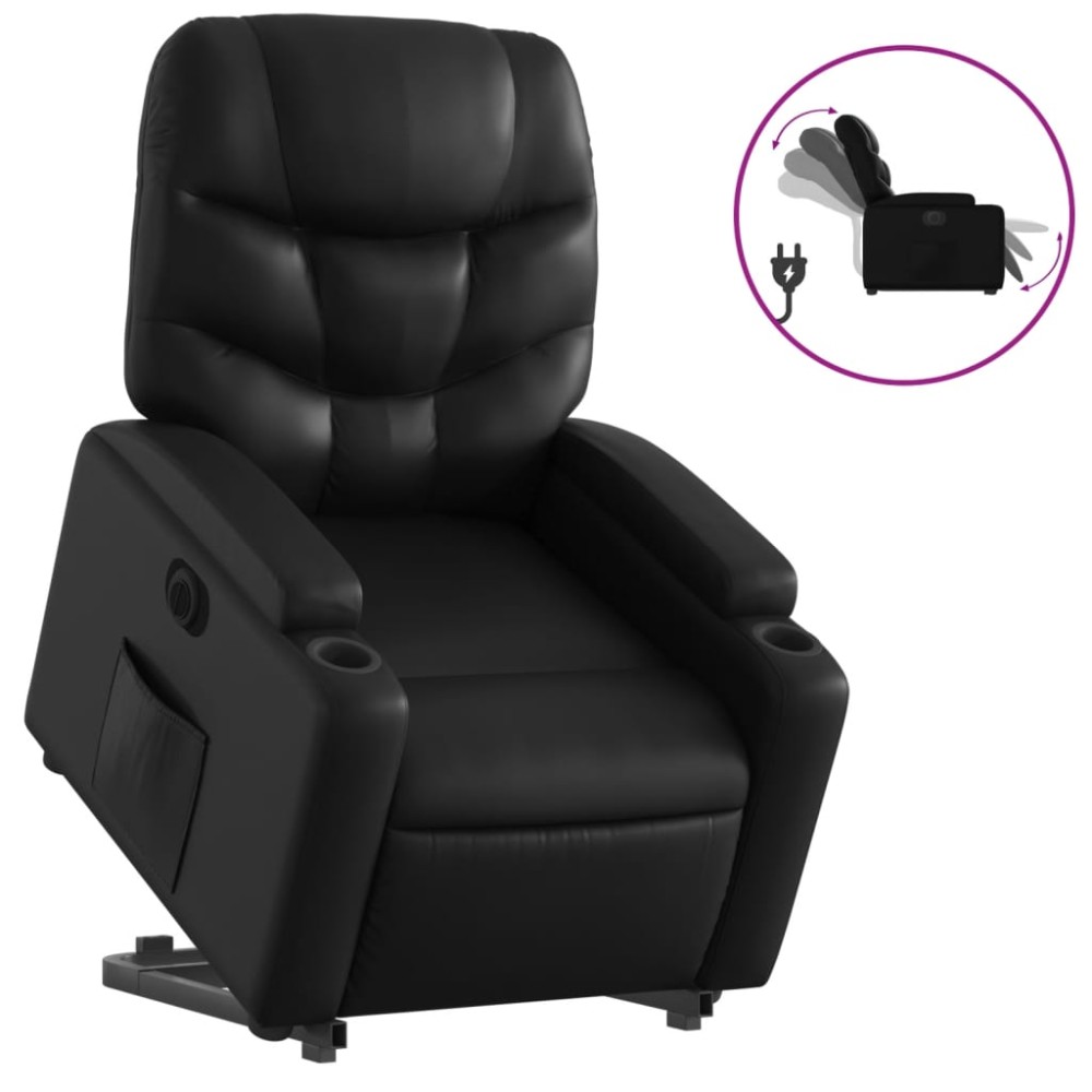vidaXL Fotoliu rabatabil electric cu ridicare, negru, piele ecologică