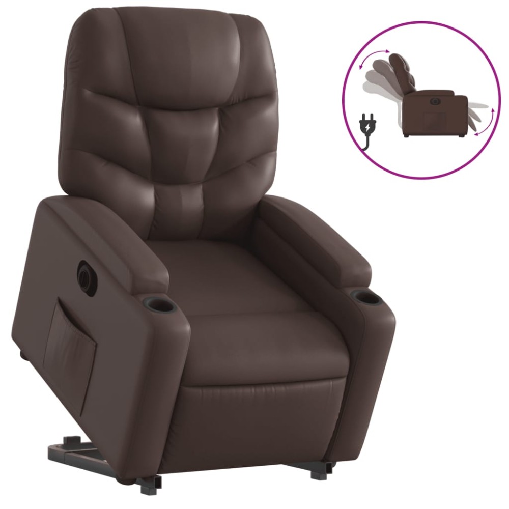 vidaXL Fotoliu rabatabil electric cu ridicare, maro, piele ecologică