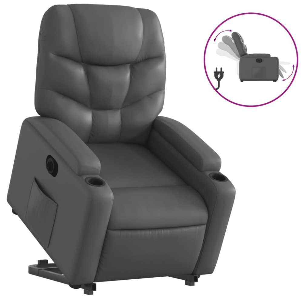 vidaXL Fotoliu rabatabil electric cu ridicare, gri, piele ecologică
