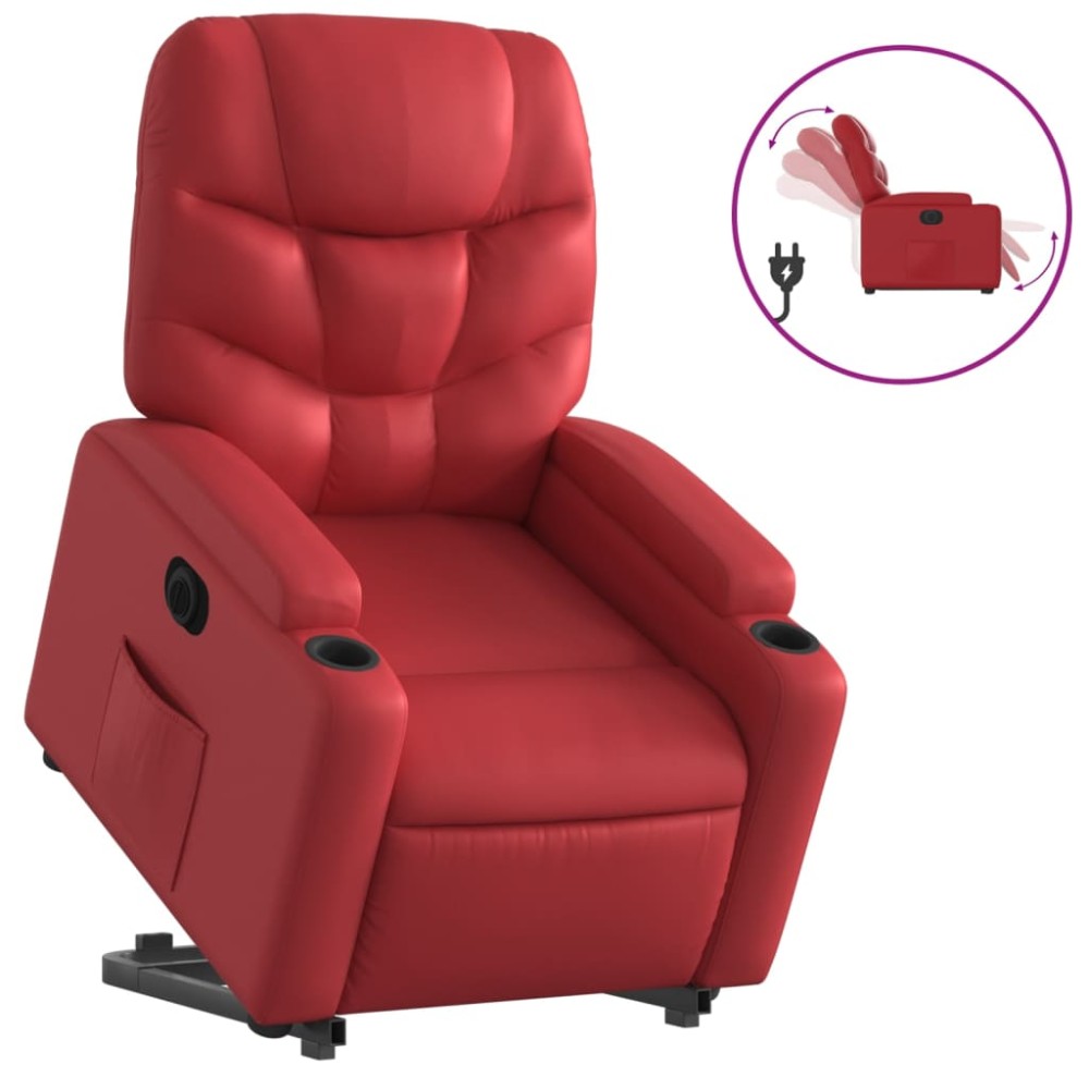 vidaXL Fotoliu rabatabil electric cu ridicare, roșu, piele ecologică