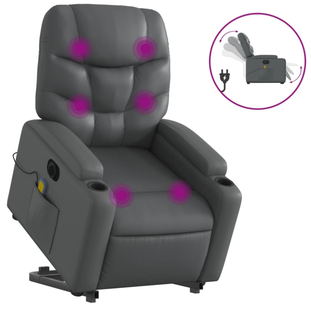 vidaXL Fotoliu masaj rabatabil electric cu ridicare, gri, piele eco