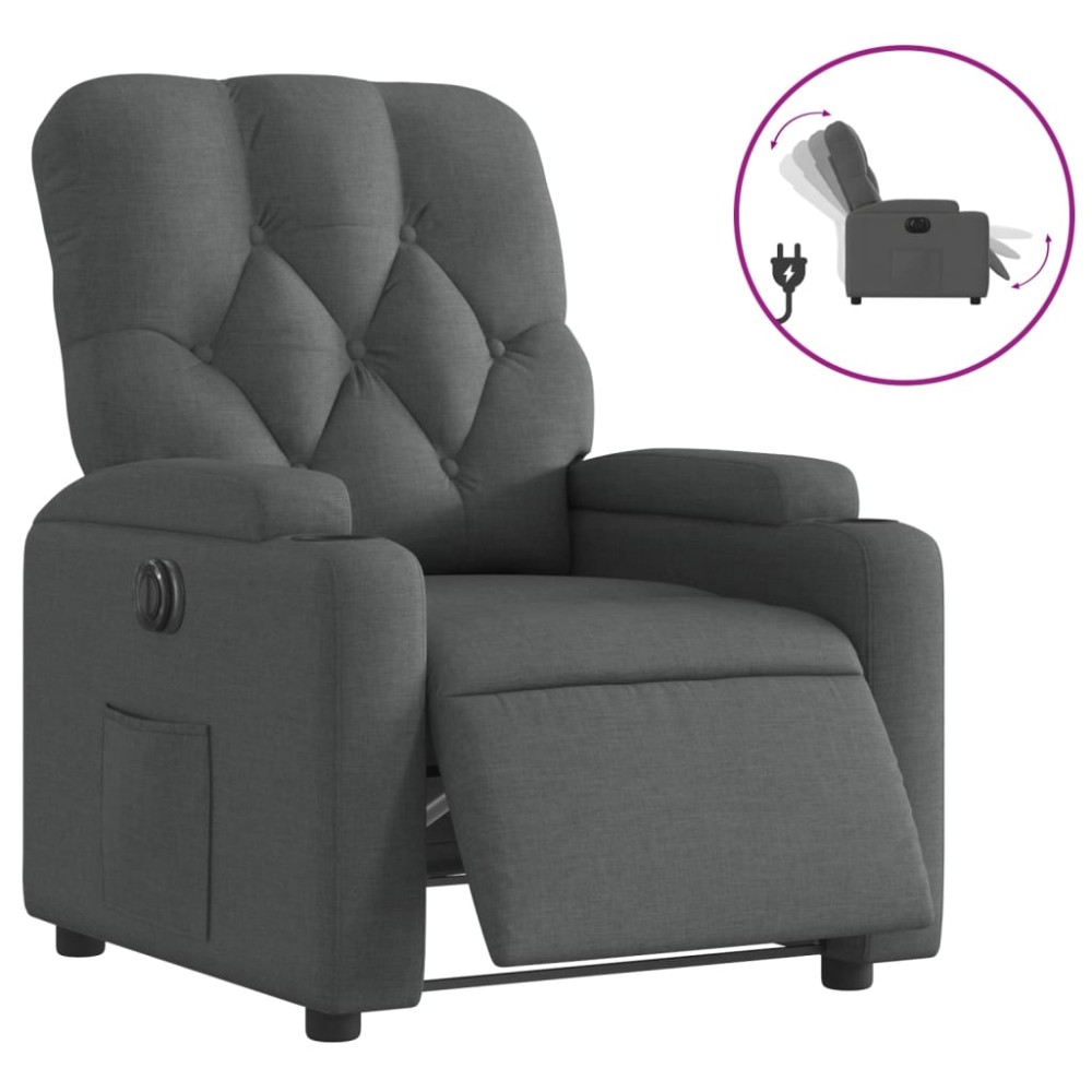 vidaXL Fotoliu rabatabil electric, gri închis, material textil
