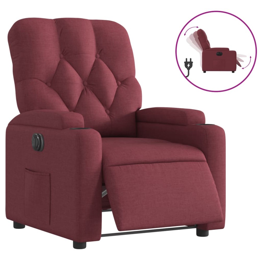 vidaXL Fotoliu rabatabil electric, roșu vin, material textil