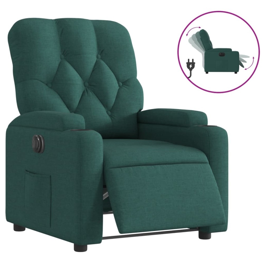 vidaXL Fotoliu rabatabil electric, verde închis, material textil