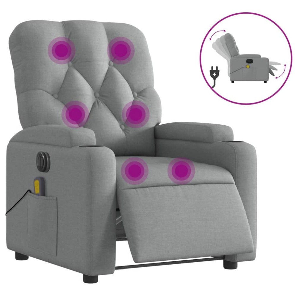vidaXL Fotoliu electric de masaj rabatabil, gri deschis, microfibră