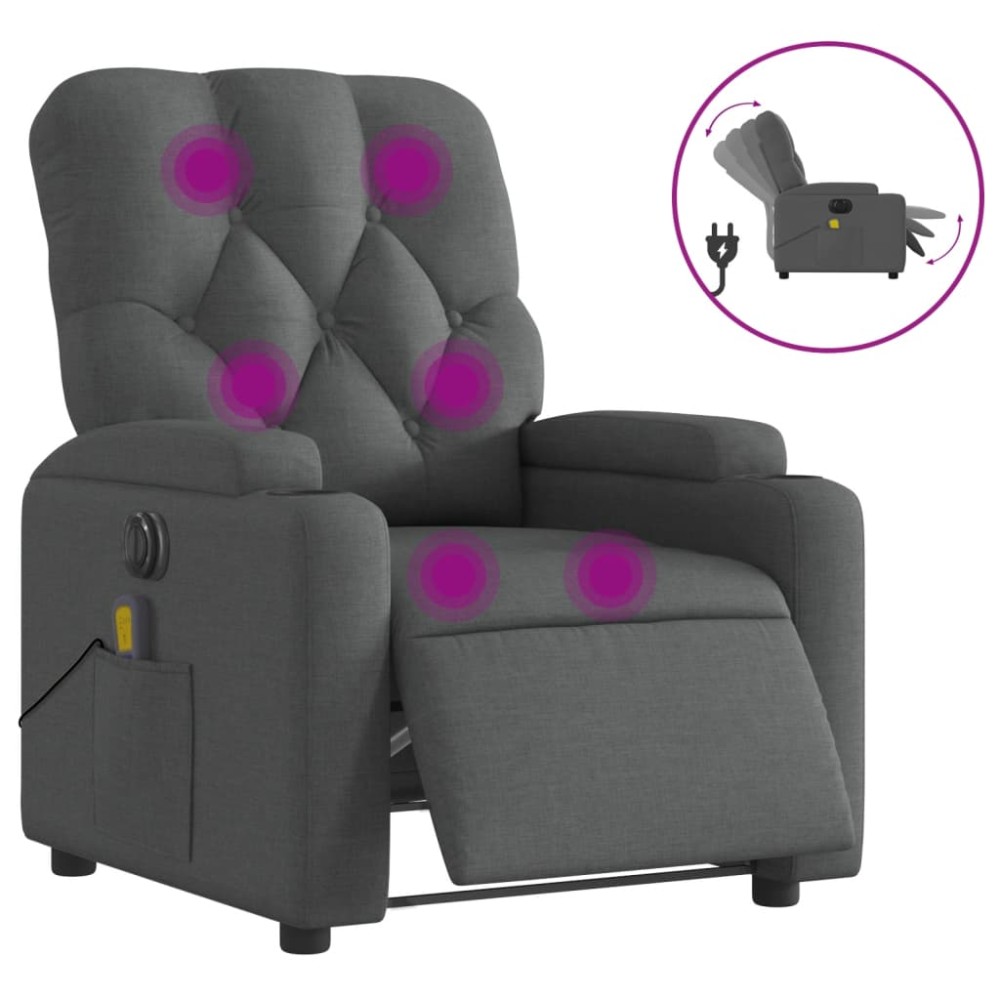 vidaXL Fotoliu electric de masaj rabatabil, gri închis, textil