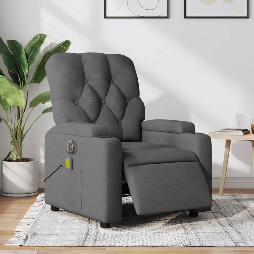 vidaXL Fotoliu electric de masaj rabatabil, gri închis, textil