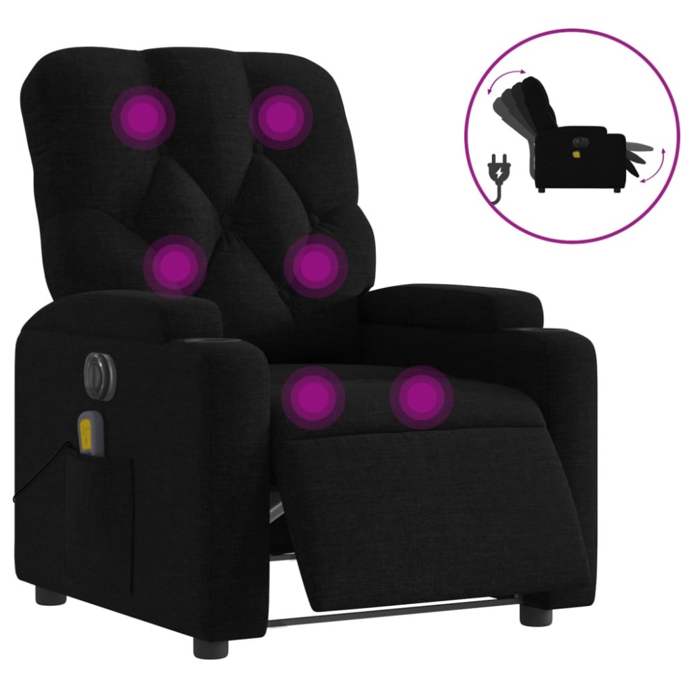 vidaXL Fotoliu electric de masaj rabatabil, negru, textil