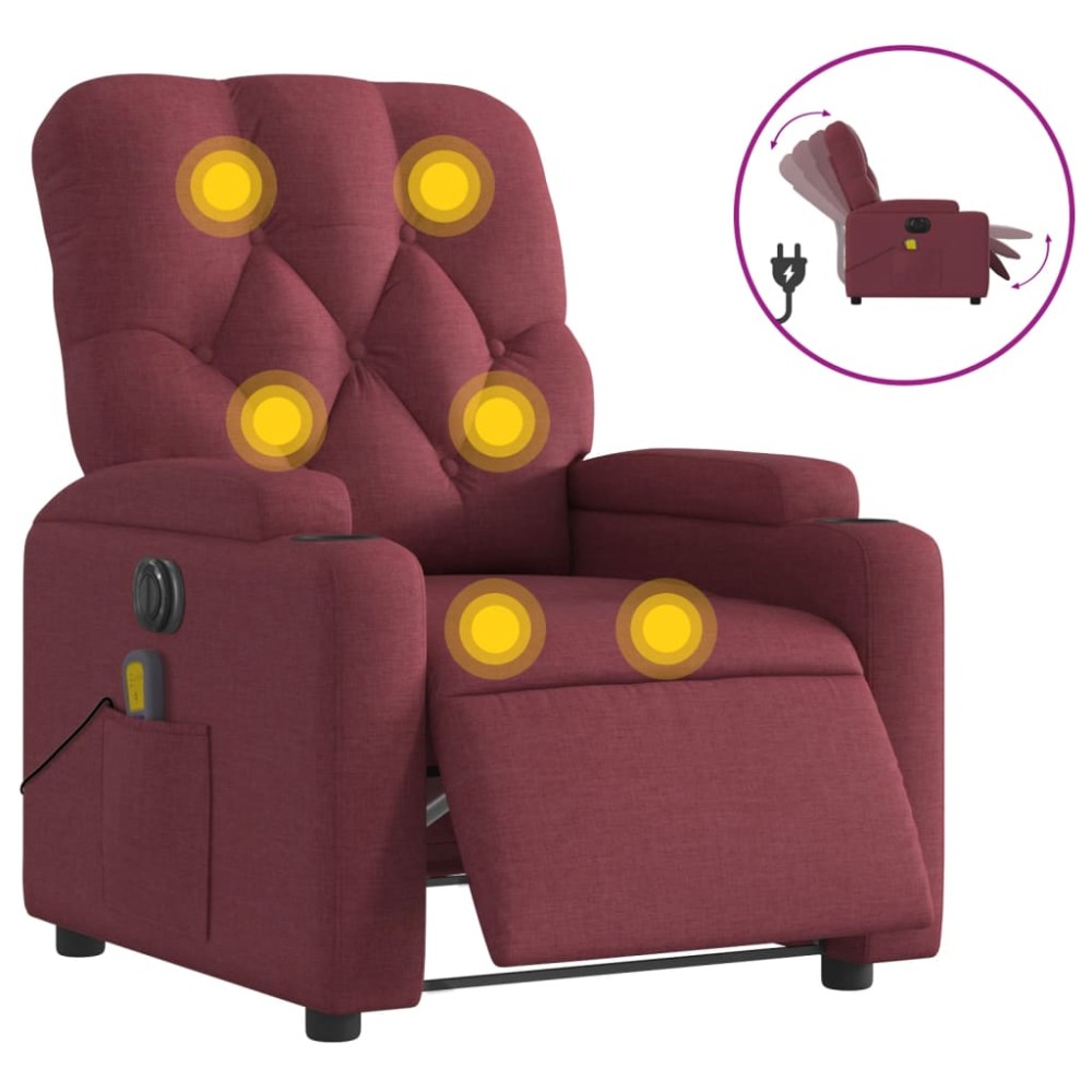vidaXL Fotoliu electric de masaj rabatabil, roșu vin, textil