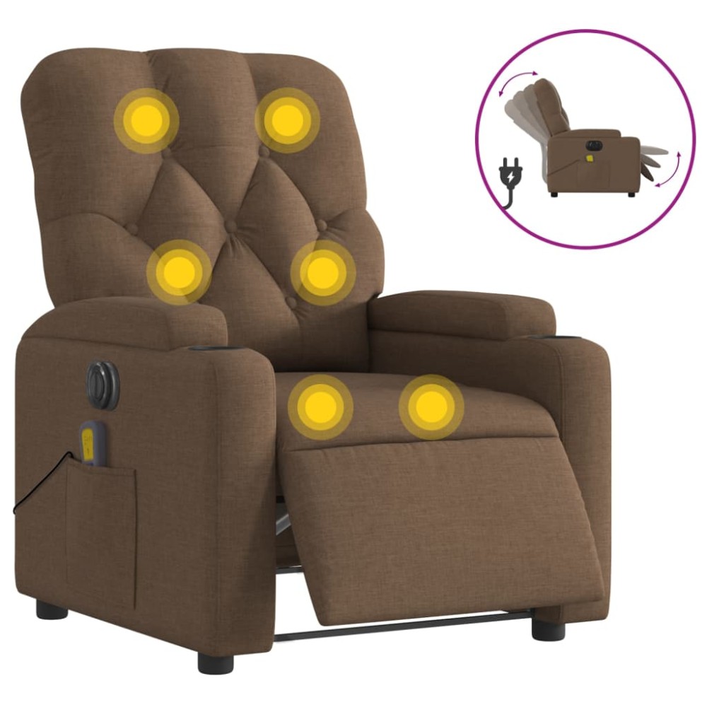 vidaXL Fotoliu electric de masaj rabatabil, maro, textil
