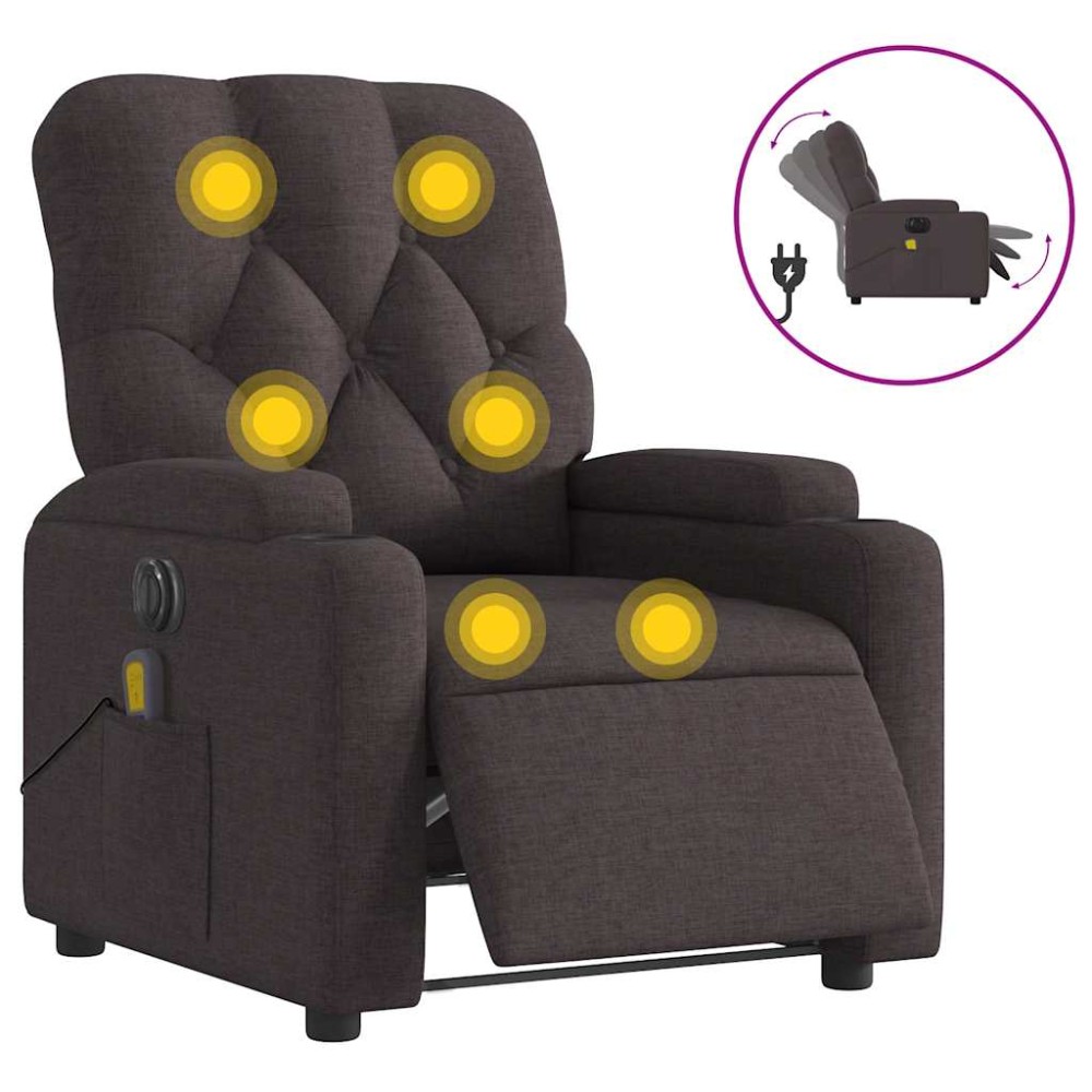 vidaXL Fotoliu electric de masaj rabatabil, maro închis, textil
