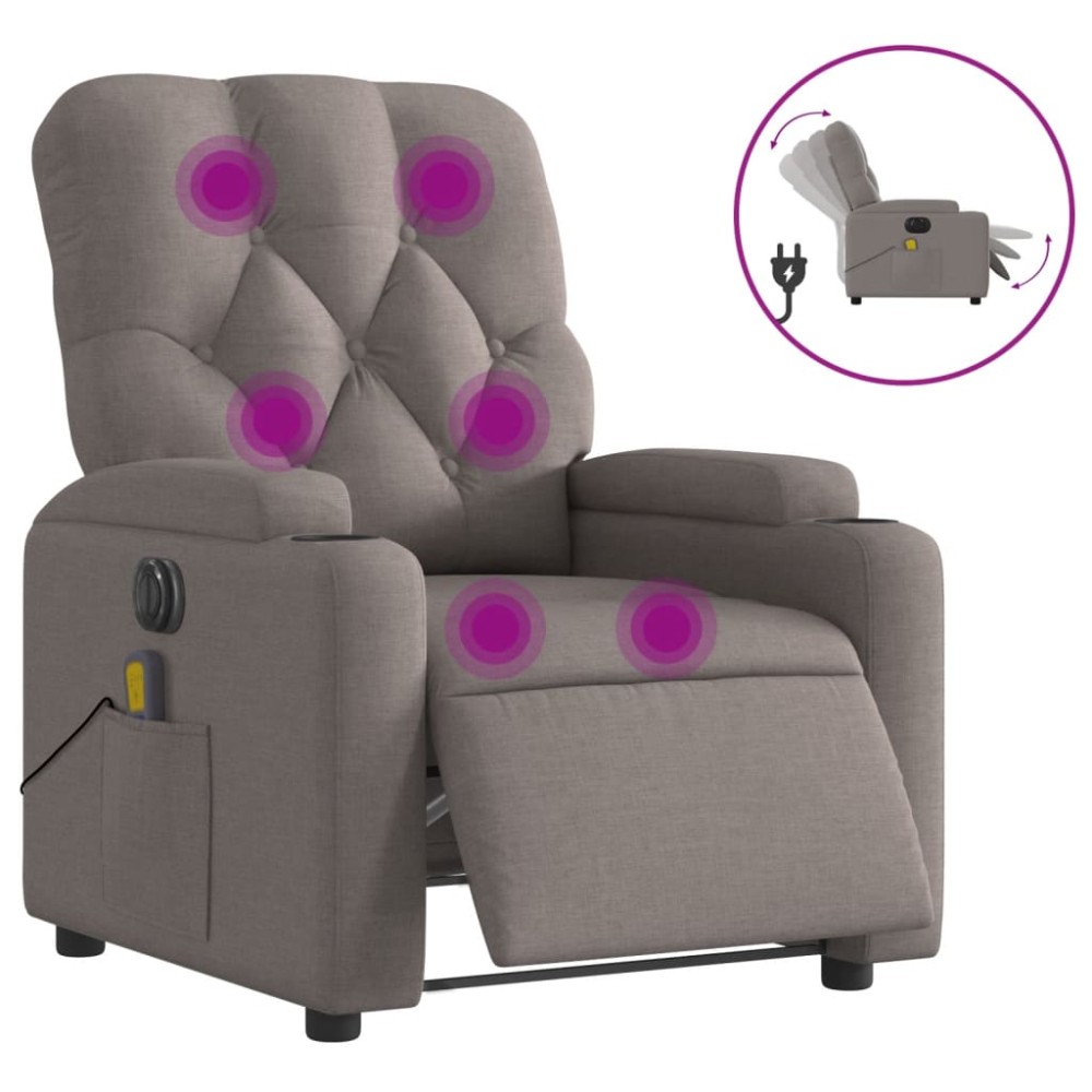vidaXL Fotoliu electric de masaj rabatabil, gri taupe, textil