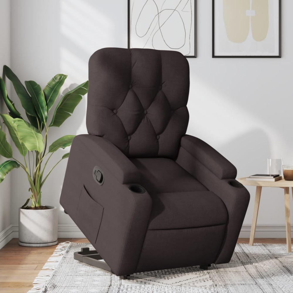 vidaXL Fotoliu rabatabil cu ridicare pe verticală, maro închis, textil
