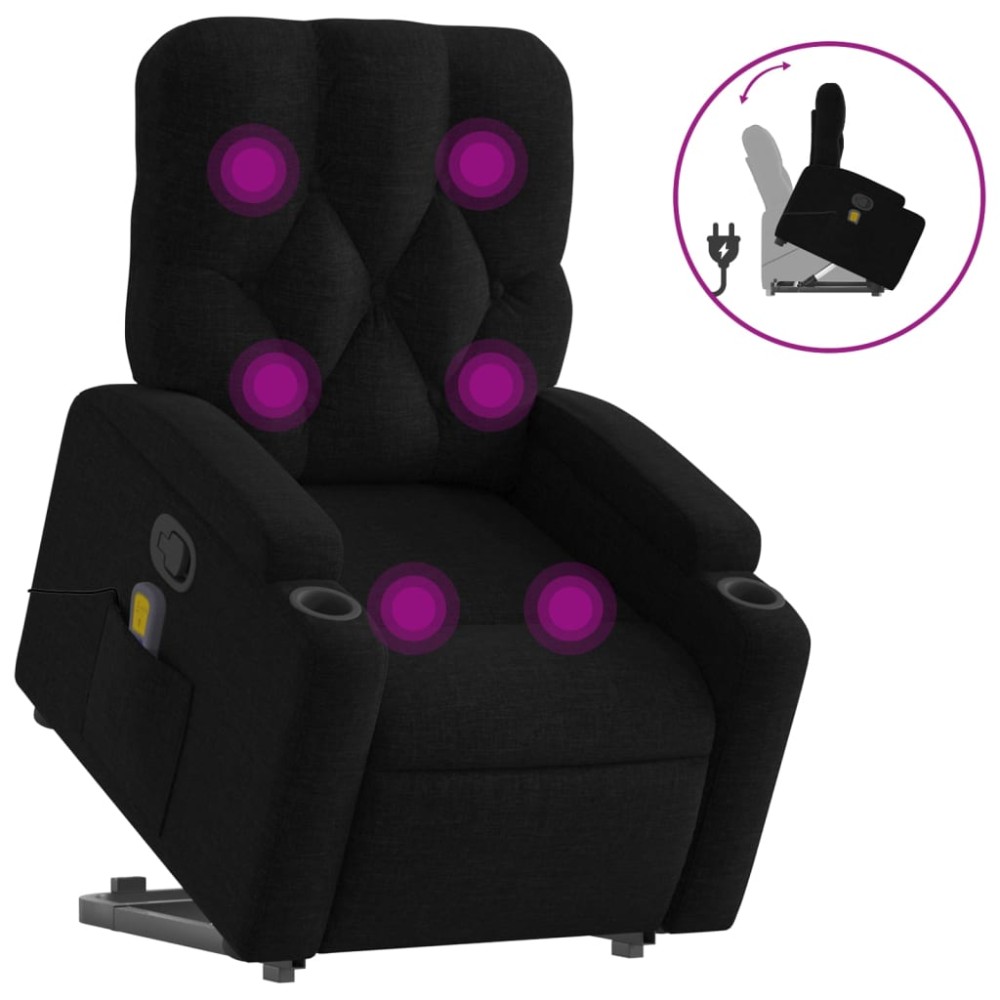 vidaXL Fotoliu rabatabil de masaj, cu ridicare, negru, material textil