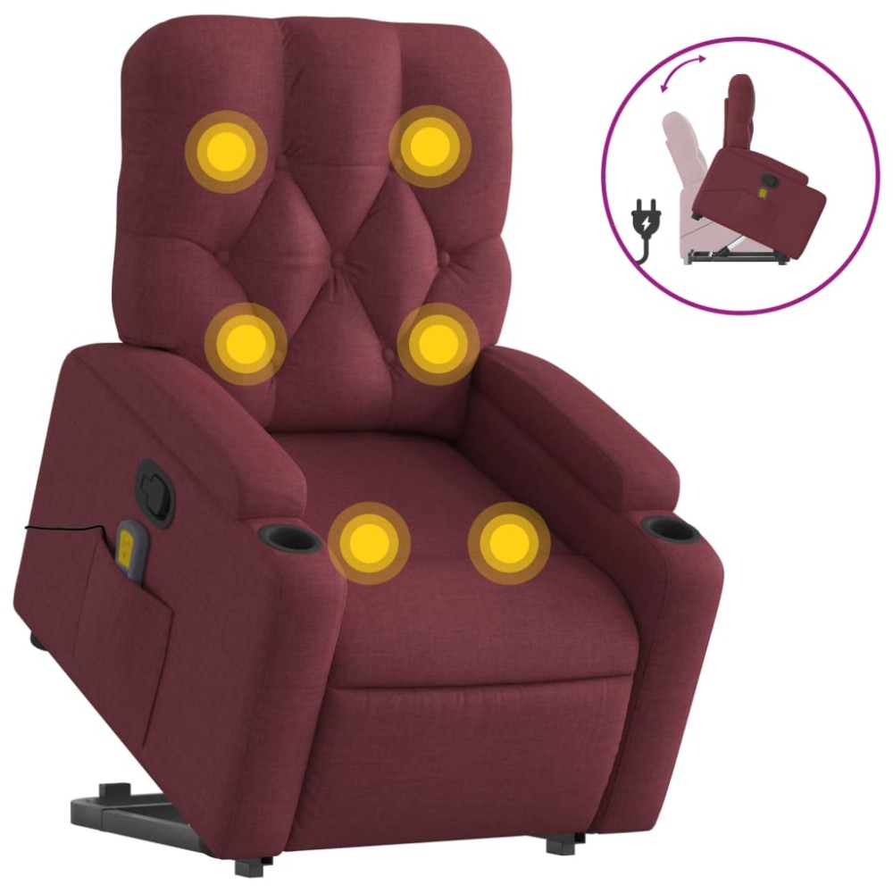 vidaXL Fotoliu rabatabil de masaj cu ridicare, roșu vin, textil