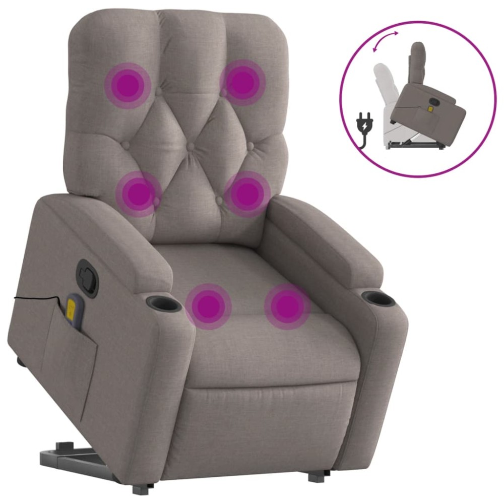 vidaXL Fotoliu rabatabil de masaj cu ridicare, gri taupe, textil