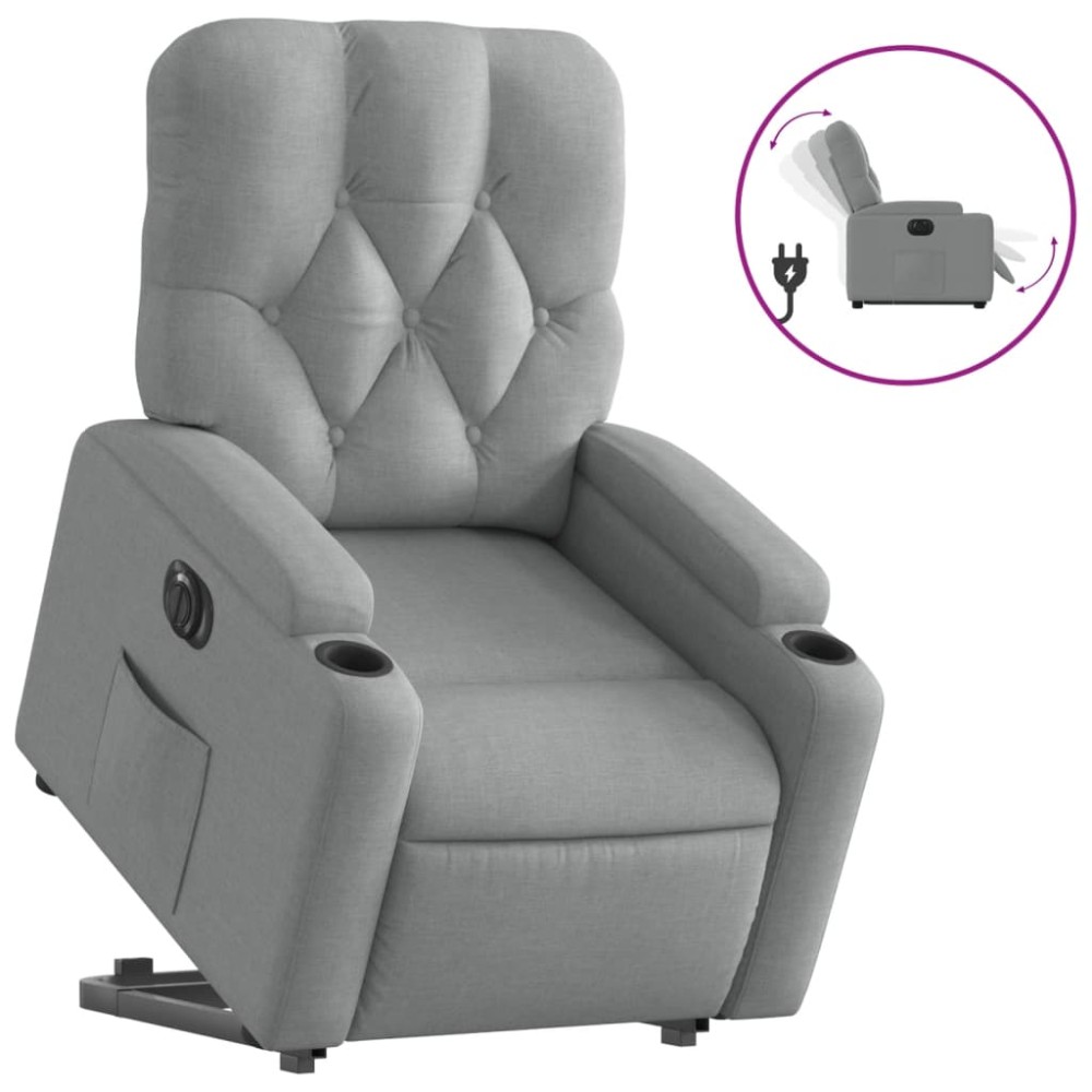 vidaXL Fotoliu electric rabatabil cu ridicare, gri deschis, textil