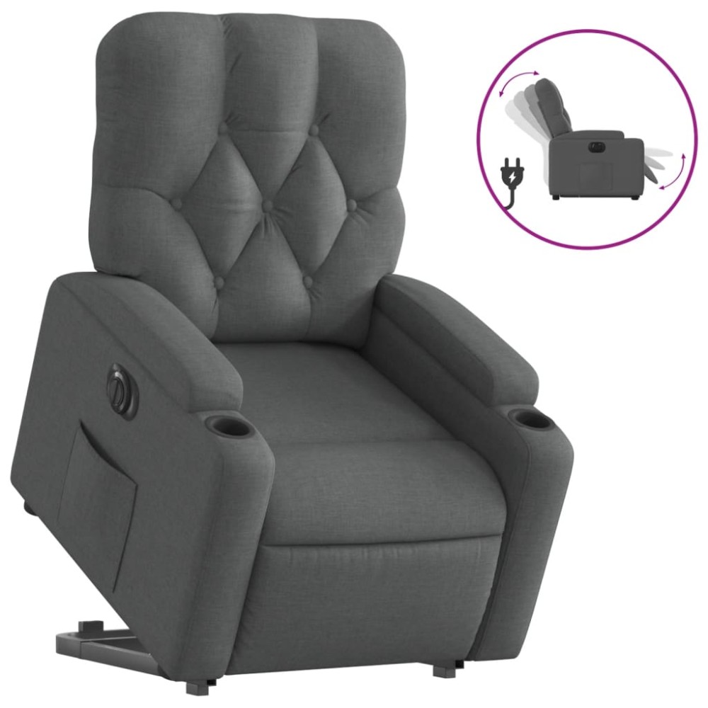 vidaXL Fotoliu electric rabatabil cu ridicare, gri închis, textil