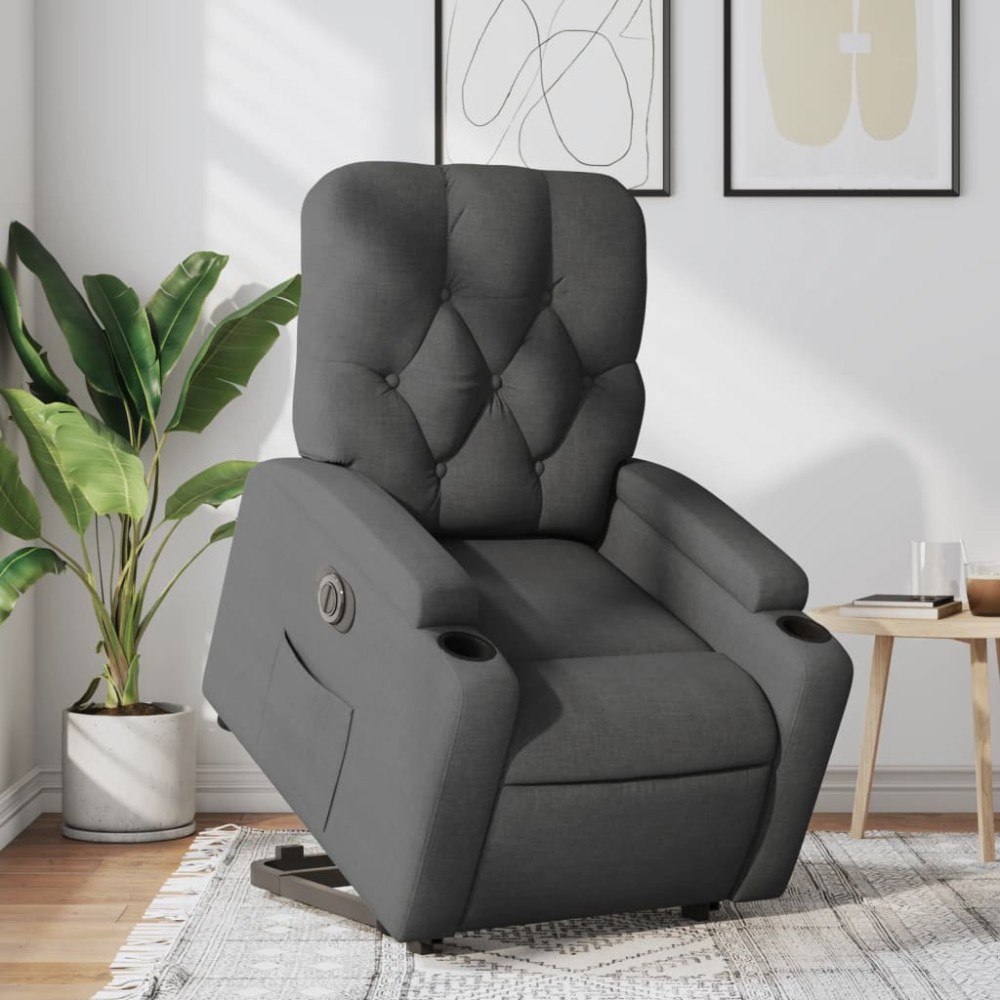 vidaXL Fotoliu electric rabatabil cu ridicare, gri închis, textil