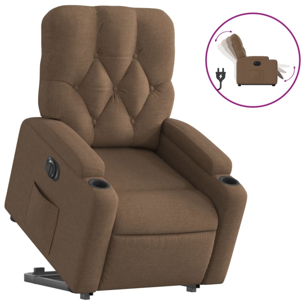 vidaXL Fotoliu electric rabatabil cu ridicare, maro, textil