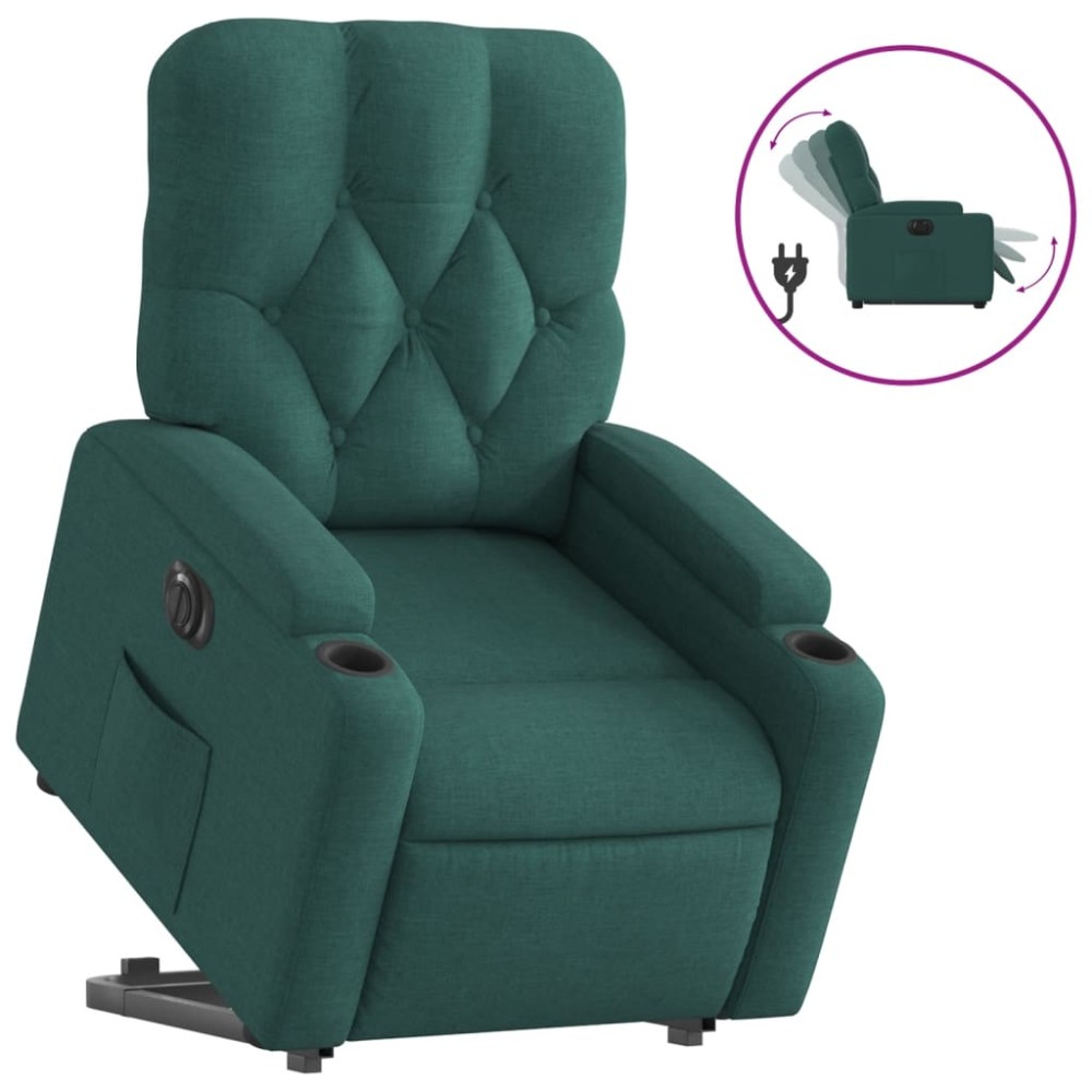 vidaXL Fotoliu electric rabatabil cu ridicare, verde închis, textil