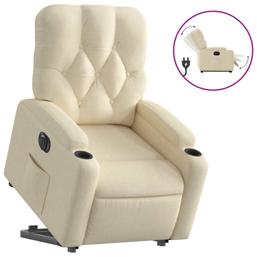 vidaXL Fotoliu electric rabatabil cu ridicare, crem, textil