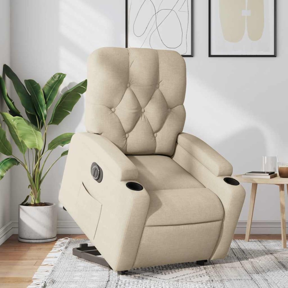 vidaXL Fotoliu electric rabatabil cu ridicare, crem, textil