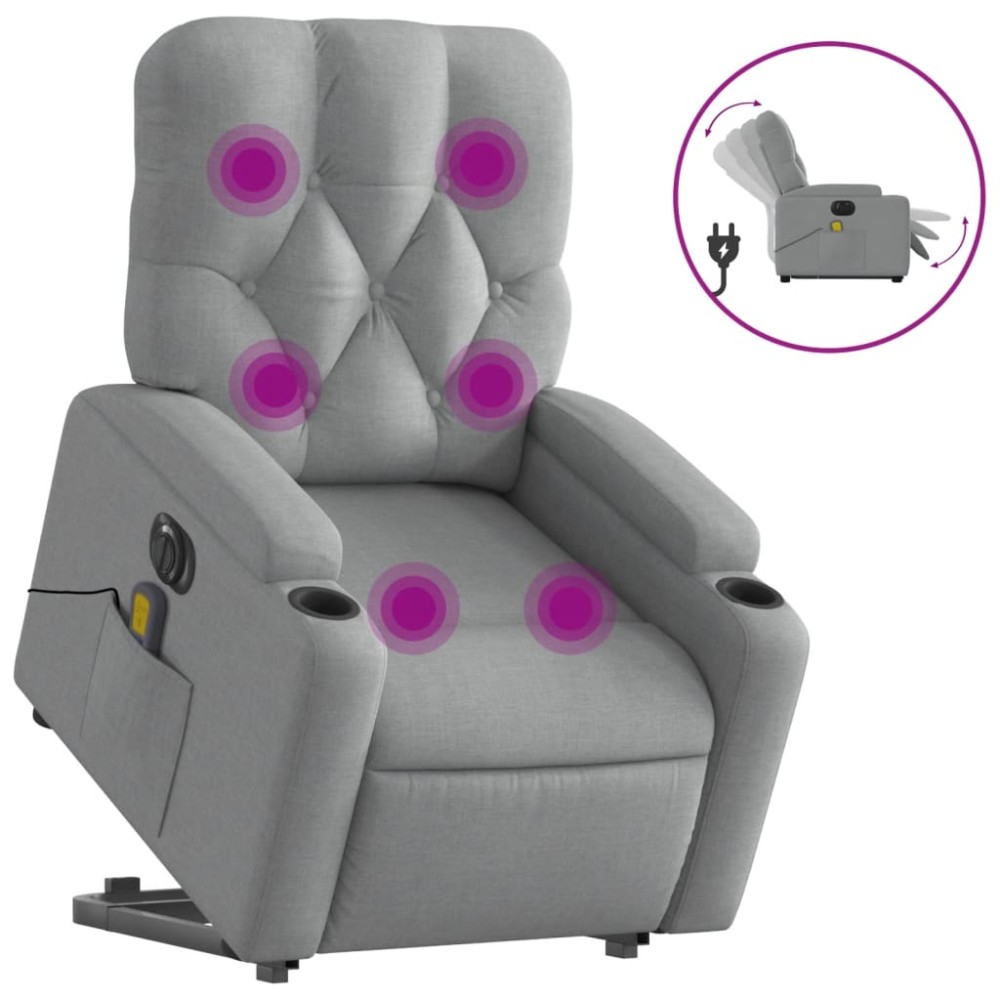 vidaXL Fotoliu electric masaj rabatabil cu ridicare, gri închis textil