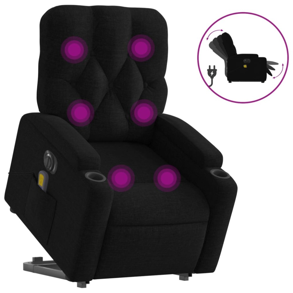 vidaXL Fotoliu electric de masaj rabatabil cu ridicare, negru, textil