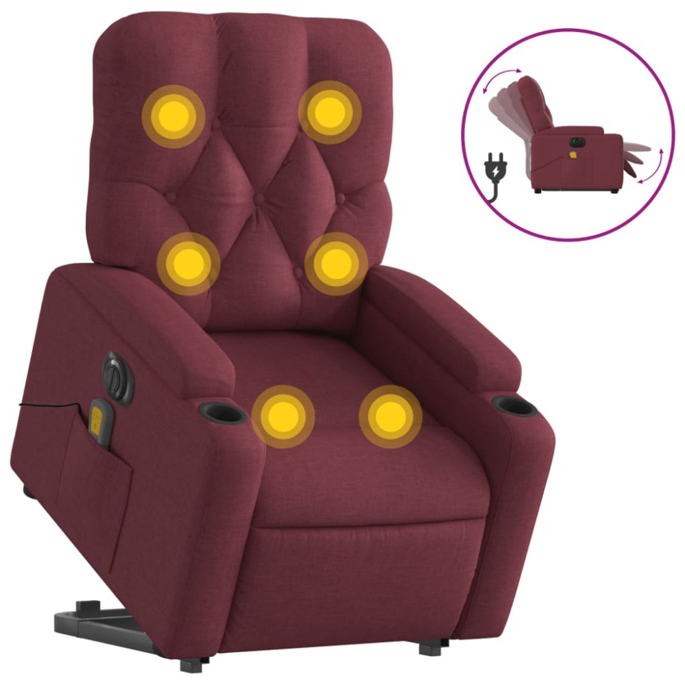 vidaXL Fotoliu de masaj electric rabatabil cu ridicare roșu vin textil