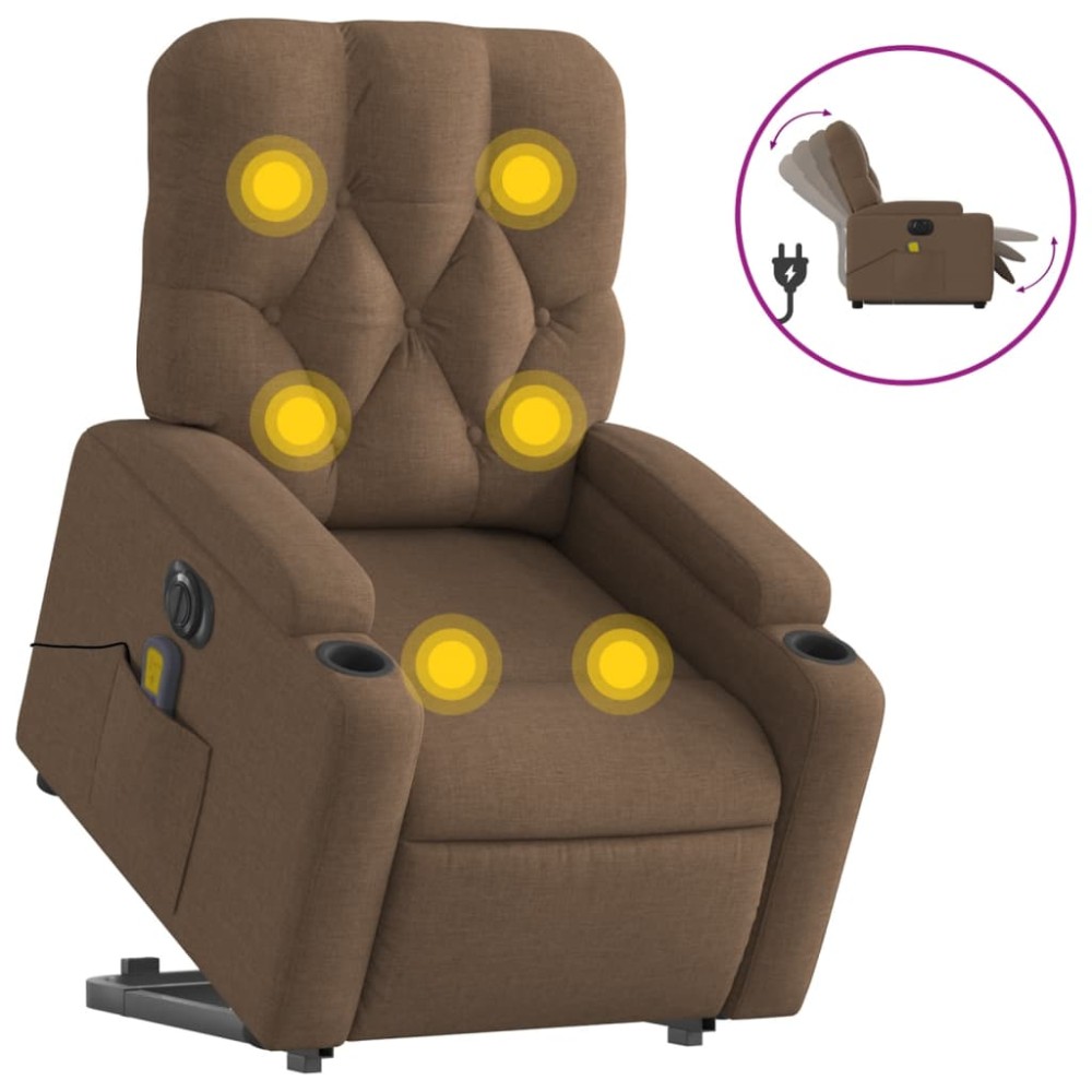 vidaXL Fotoliu electric de masaj rabatabil cu ridicare, maro, textil
