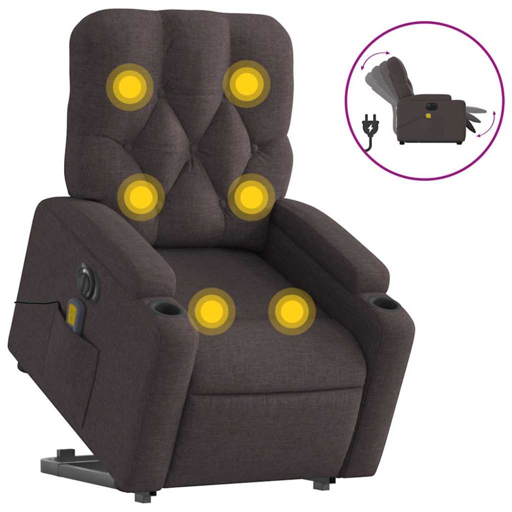 vidaXL Fotoliu electric masaj rabatabil cu ridicare maro închis textil