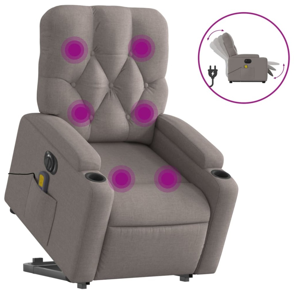 vidaXL Fotoliu electric masaj rabatabil cu ridicare, gri taupe, textil