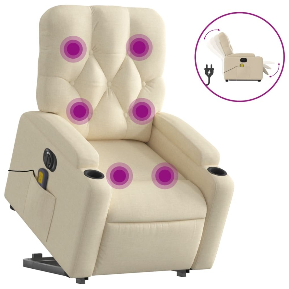 vidaXL Fotoliu electric de masaj rabatabil cu ridicare, crem, textil