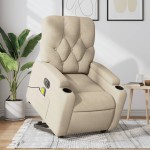 vidaXL Fotoliu electric de masaj rabatabil cu ridicare, crem, textil vidaXL Fotoliu electric de masaj rabatabil cu ridicare, crem, textil