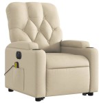 vidaXL Fotoliu electric de masaj rabatabil cu ridicare, crem, textil vidaXL Fotoliu electric de masaj rabatabil cu ridicare, crem, textil
