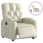 vidaXL Fotoliu rabatabil electric, crem, piele ecologică